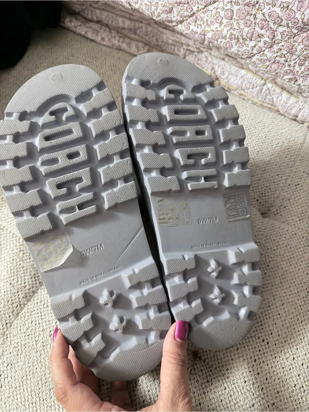 Coach Gray Slide Sandals with Embossed Logo